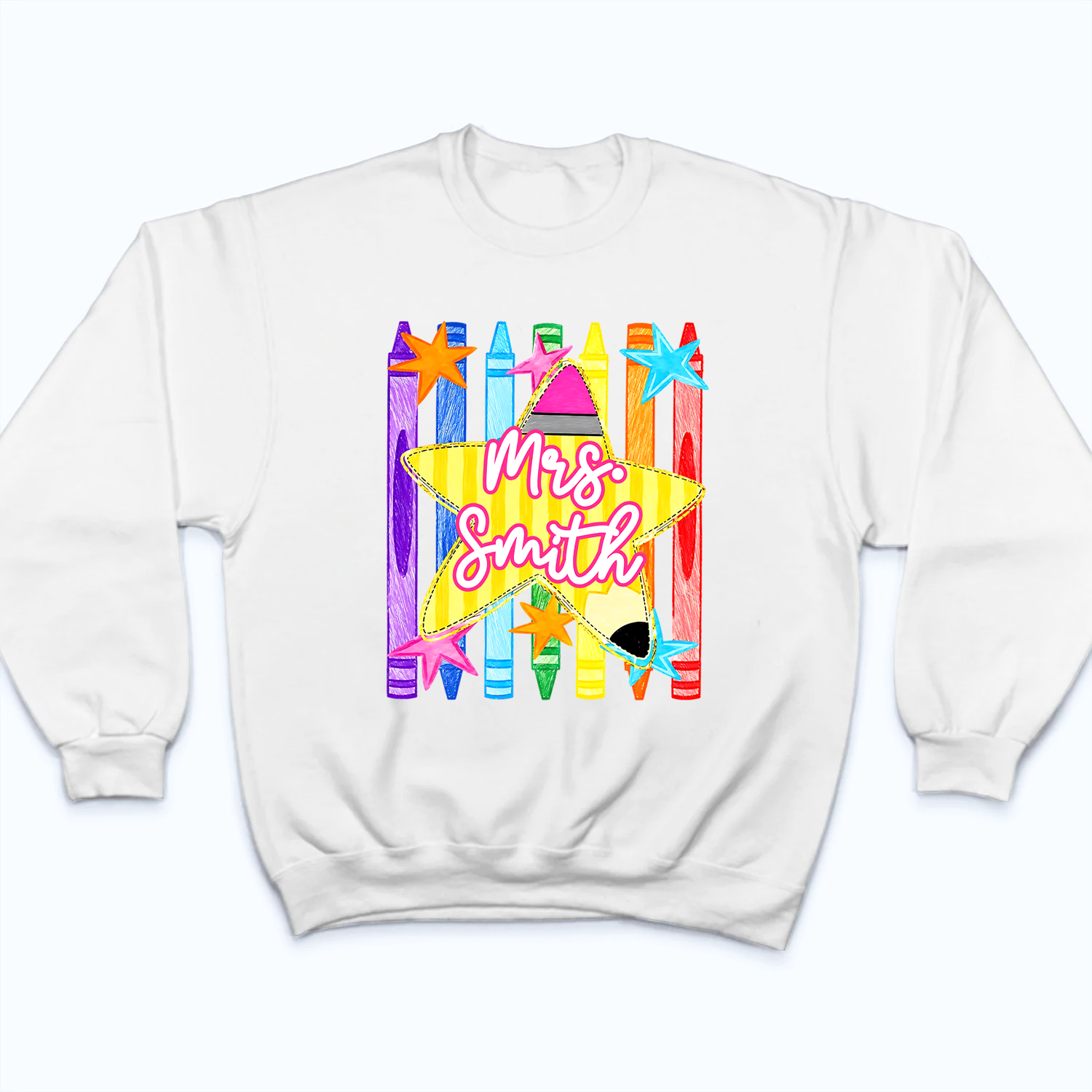 Striped Custom Teacher Name Pencil Crayons - Personalized Custom Shirt - Back To School Gift For Teachers, Educators