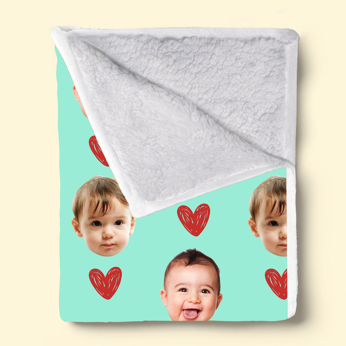 Personalized Custom Photo Face Family Blanket fleece blanket, spread across a bed