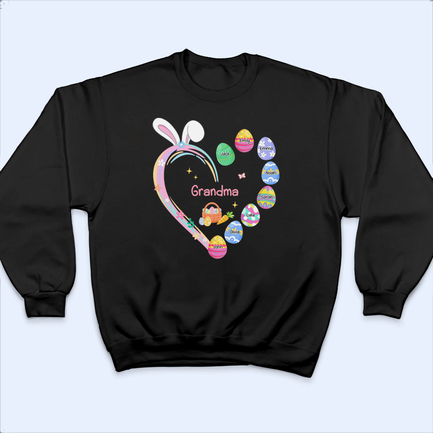 Grandma Easter Heart With Grandkids Bunny - Personalized Custom T Shirt - Easter, Birthday, Loving, Funny Gift for Grandma/Nana/Mimi, Mom, Wife, Grandparent - Suzitee Store