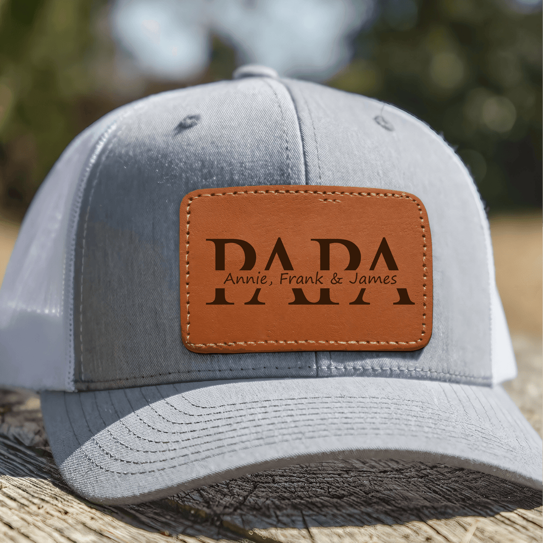 Custom Kids Name Dad Hat for Papas personalized leather patch hat, alternate view 4
