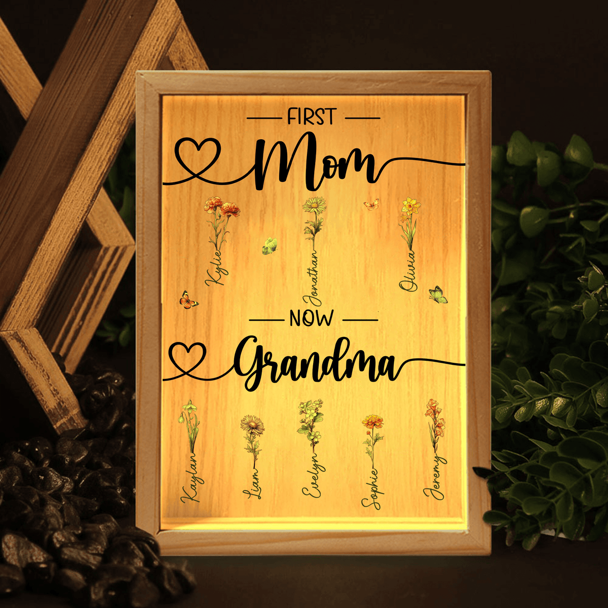 Custom Birth Month Flower First Mom Now Grandma - Personalized Frame Light Box - LED Night Lamp, Mother's Day, Birthday, Loving, Funny Keepsakes/Gift for Grandma/Nana/Mimi, Mom, Wife, Grandparent - Suzitee Store