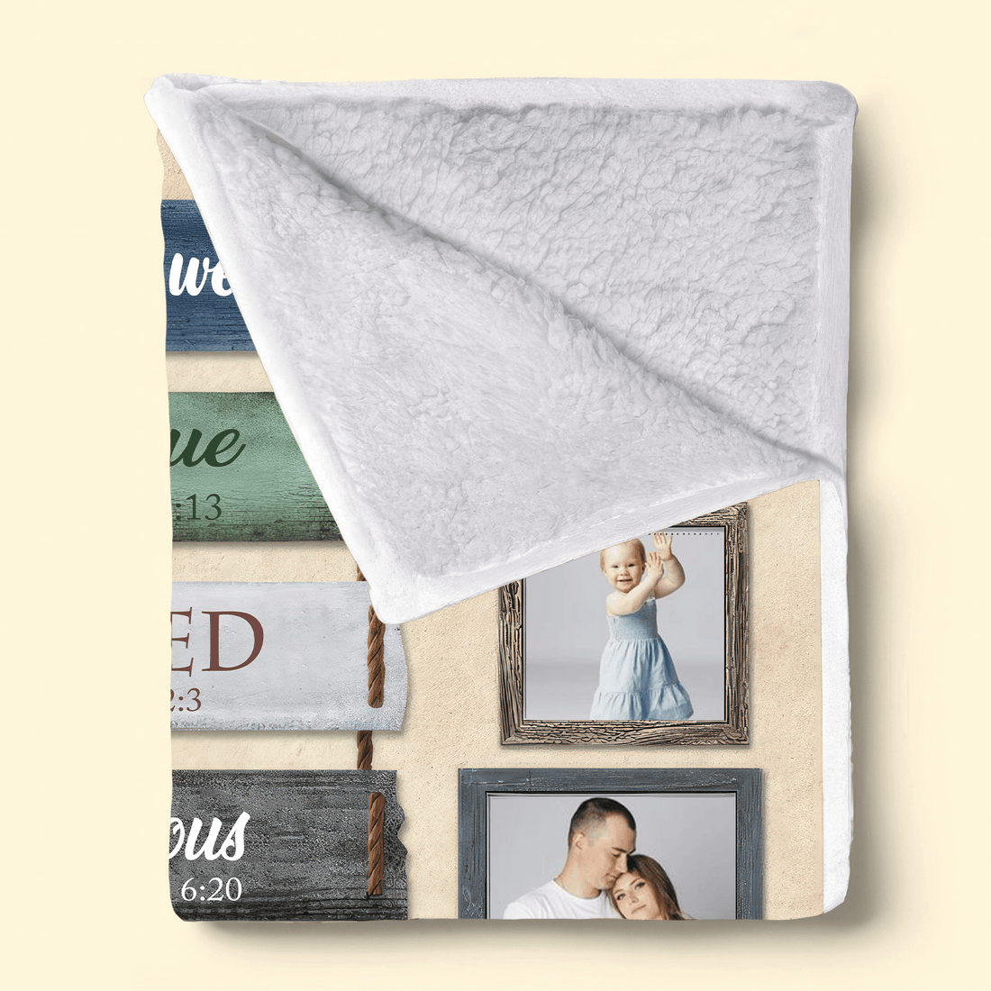 Personalized Photo Blanket for Family fleece blanket, sherpa reverse side folded back