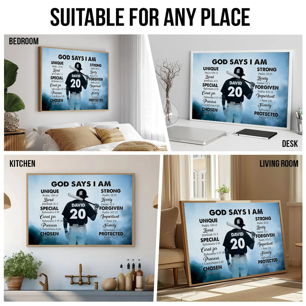 Baseball God Says I Am - Personalized Poster/Canvas Prints - Gift for Baseball Player, Baseball Lover, Son, Grandson