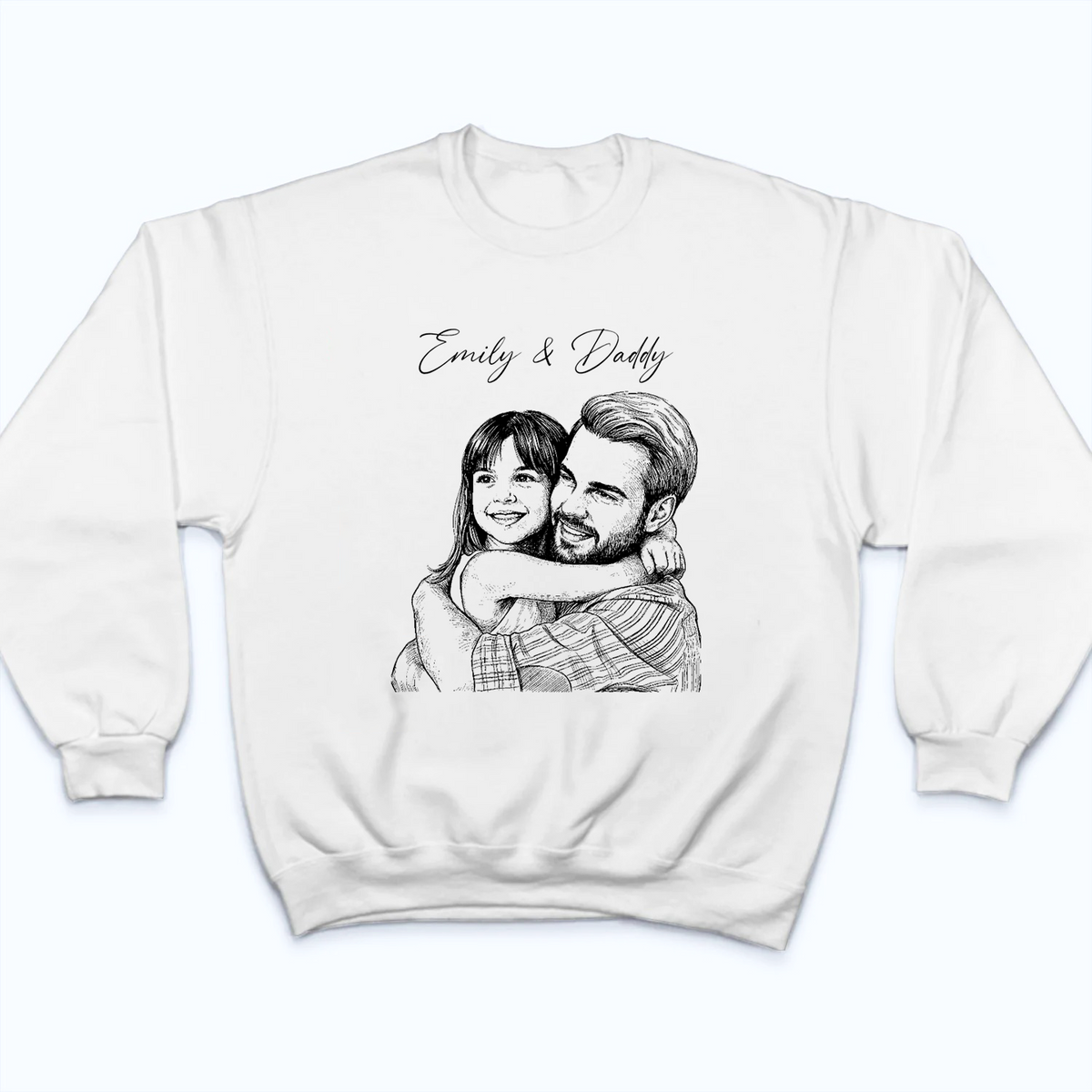 Custom Photo Sketch Line Art Dad & Kids - Personalized Custom Shirt - Father's Day Gift For Husband, Dad, Daddy