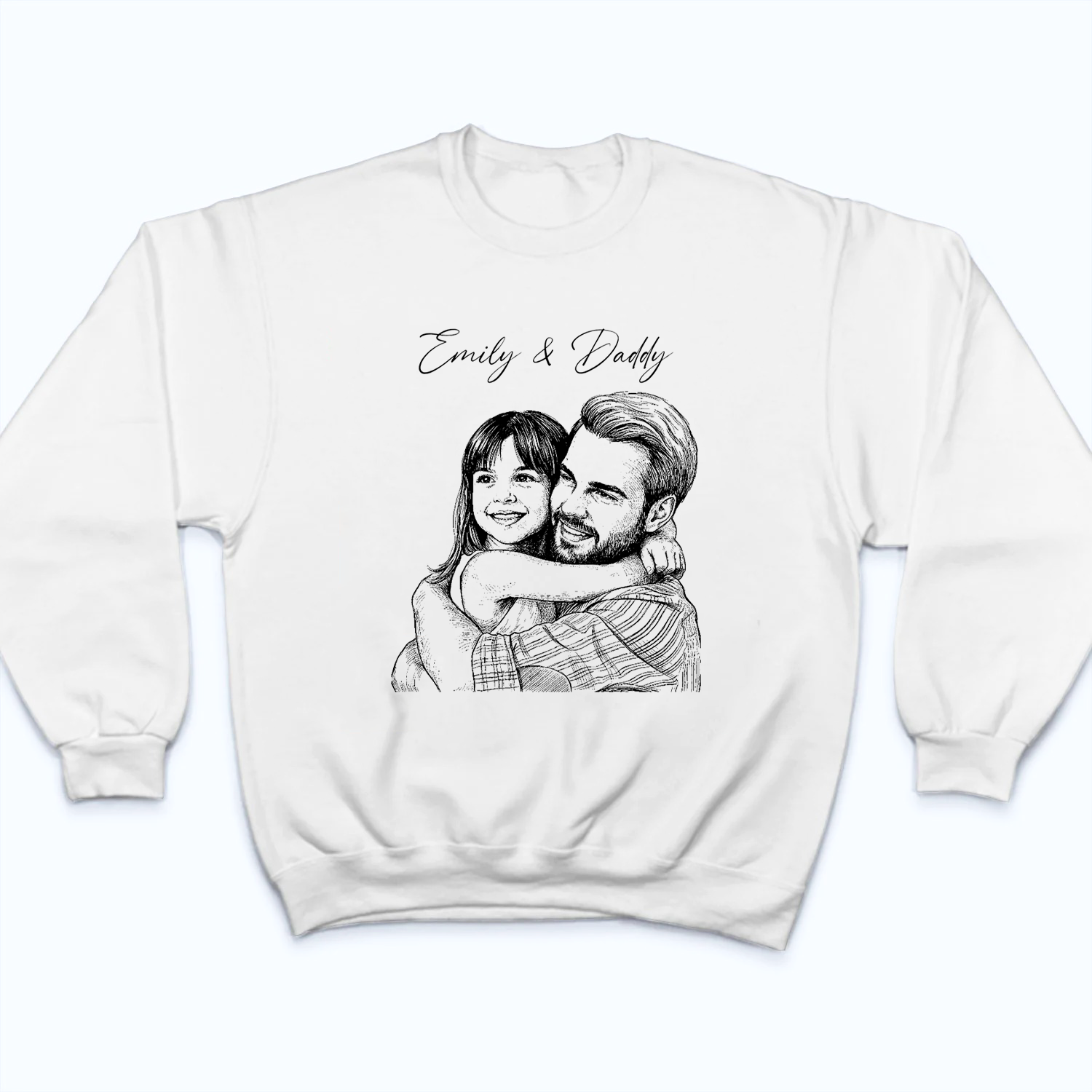 Custom Photo Sketch Line Art Dad & Kids - Personalized Custom Shirt - Father's Day Gift For Husband, Dad, Daddy