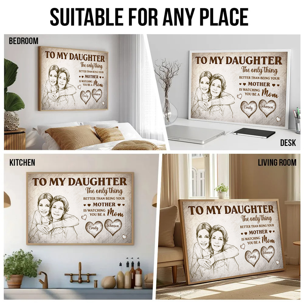 Custom Photo Pencil Sketch To My Daughter Mom And Daughter poster, kitchen and living room