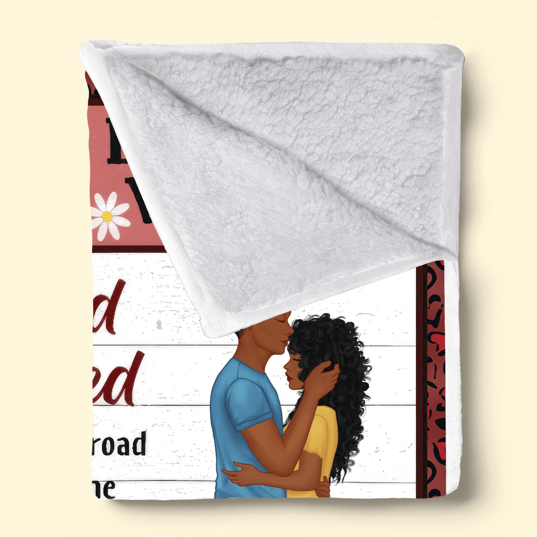 Custom Blanket for Couple fleece blanket, sherpa reverse side folded back