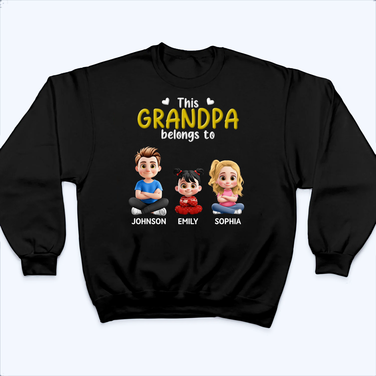 3D Effect Kid Cross Arm This Grandpa/Grandma Belongs To - Personalized Custom T Shirt - Gift For Grandpa/Grandma, Dad/Mom
