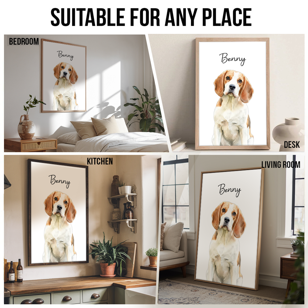 Custom Photo Realistic Watercolor Art Dog Cat Pet - Personalized Poster/Canvas Prints - Gifts for Dog Lovers, Cat Lovers, Pet Lovers