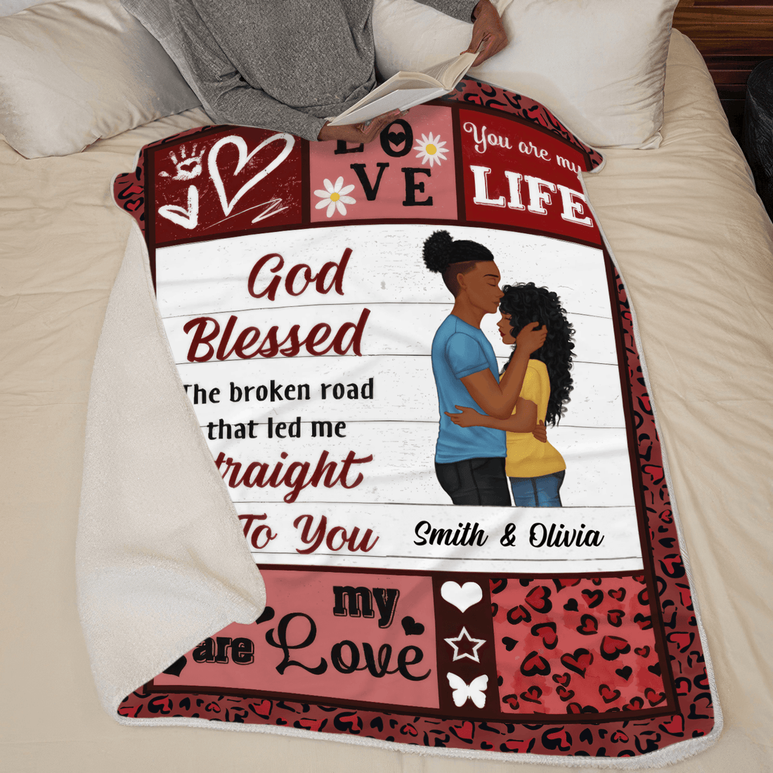 Custom Blanket for Couple fleece blanket, spread across a bed