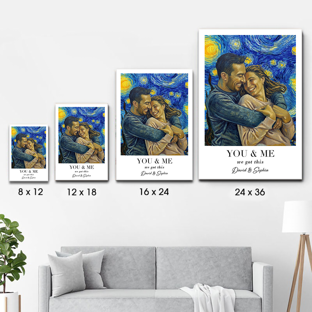 Custom Photo Van Gogh Wall Art You & Me We Got This - Personalized Poster/Canvas Prints - Gift For Her/Him, Husband/Wife, Couples on Anniversary, Valentine's Day