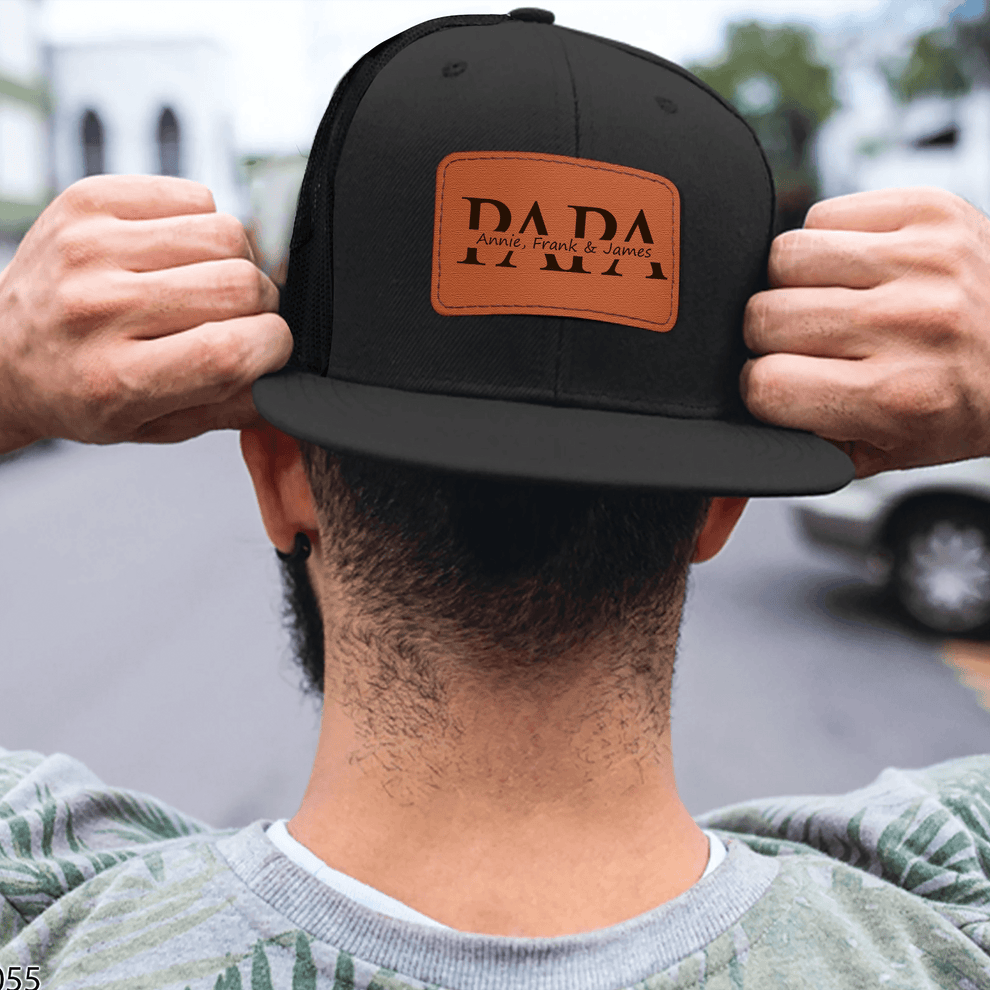Custom Kids Name Dad Hat for Papas personalized leather patch hat, main view