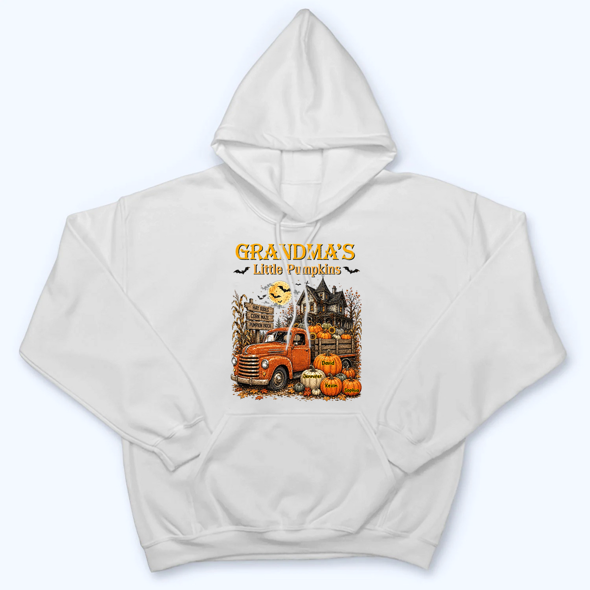 Retro Vintage Farmhouse Grandma's Little Pumpkins Truck - Personalized Custom T Shirt - Fall Season, Halloween Gift for Grandma/Nana/Mimi, Mom, Wife