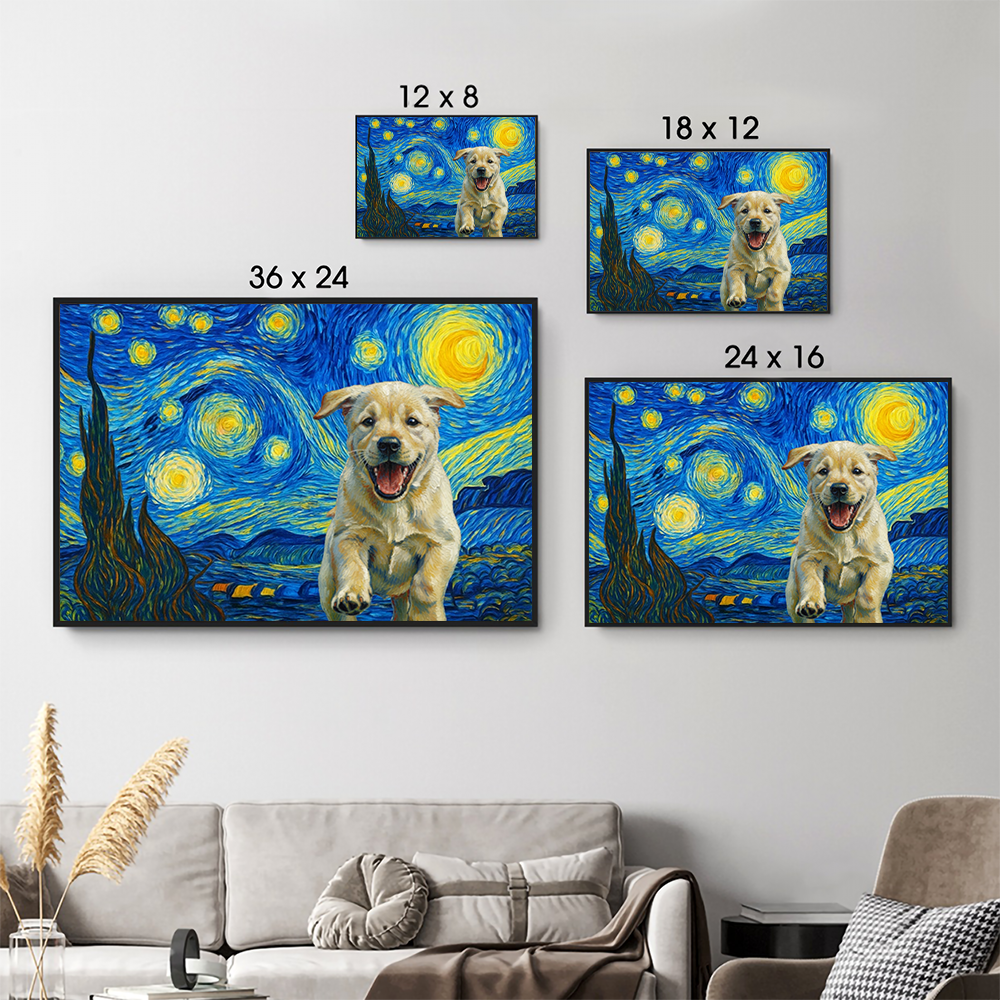 Custom Photo Starry Night Dog Cat Pet - Personalized Poster/Canvas Prints - Gift for Dog/Cat Lovers, Dog/Cat Mom, Pet Lovers