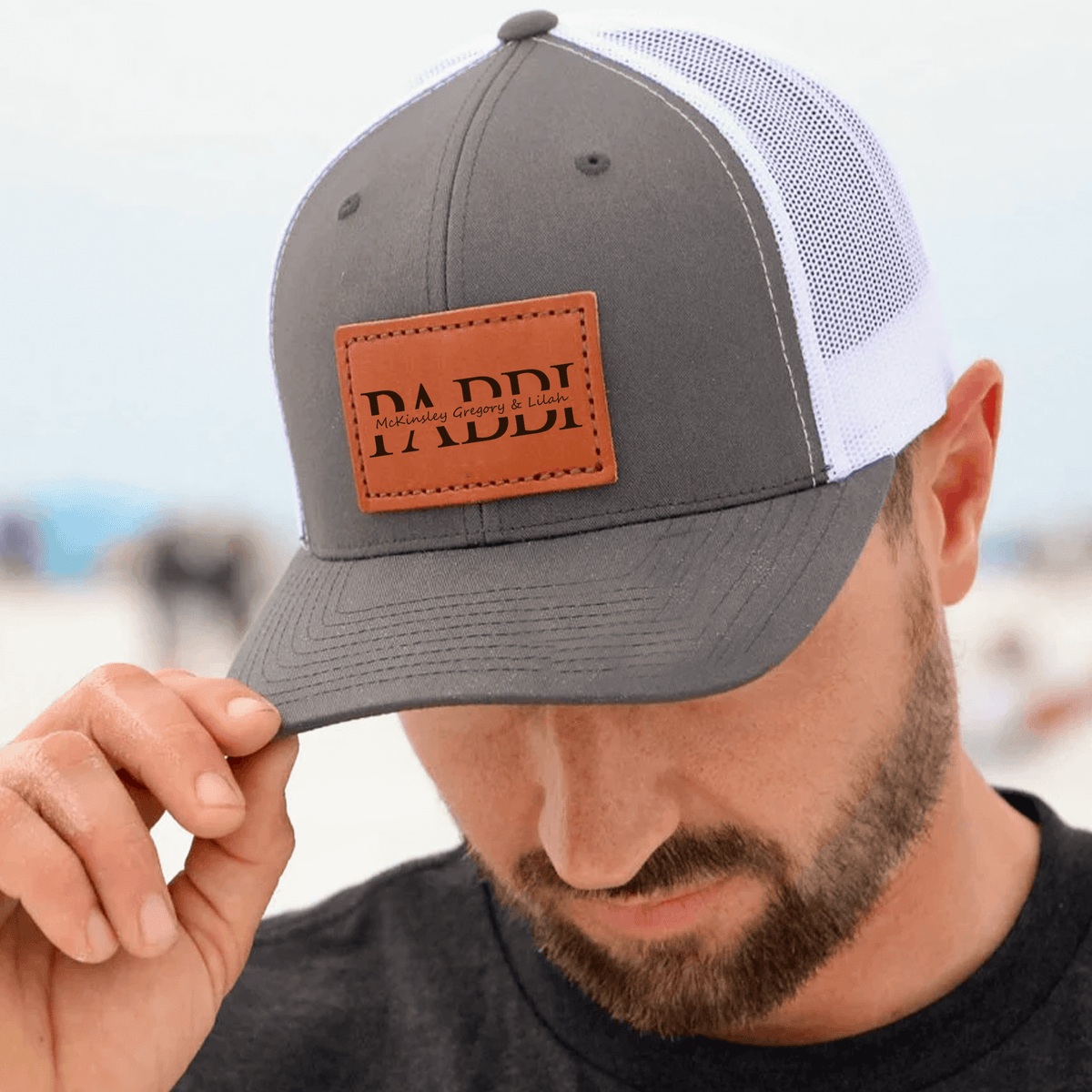 Custom Kids Name Dad Hat for PABBI - Personalized Leather Patch Trucker Hat - Father's Day & Summer Gift for Dad, Papa, Grandpa