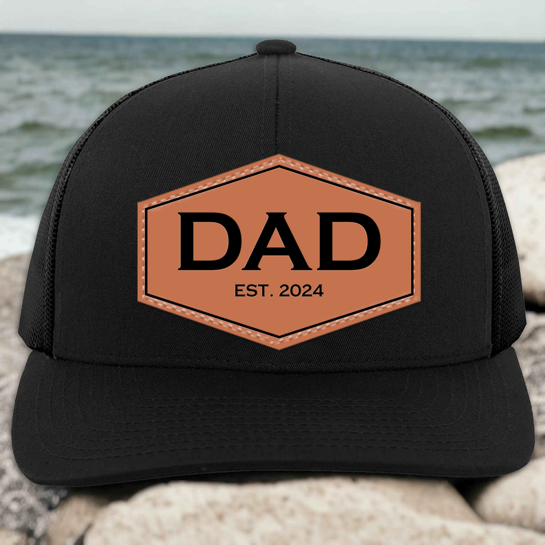 Personalized Dad EST leather patch hat, alternate view 3