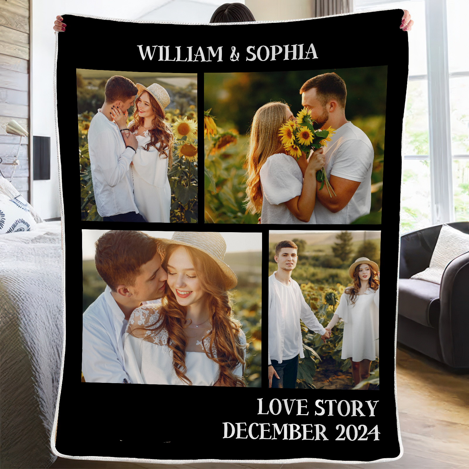 Couple Photo Blanket with Name - Personalized Gift For Girlfriend, Boyfriend, Her/Him, Husband/Wife | Birthday, Anniversary, Valentine