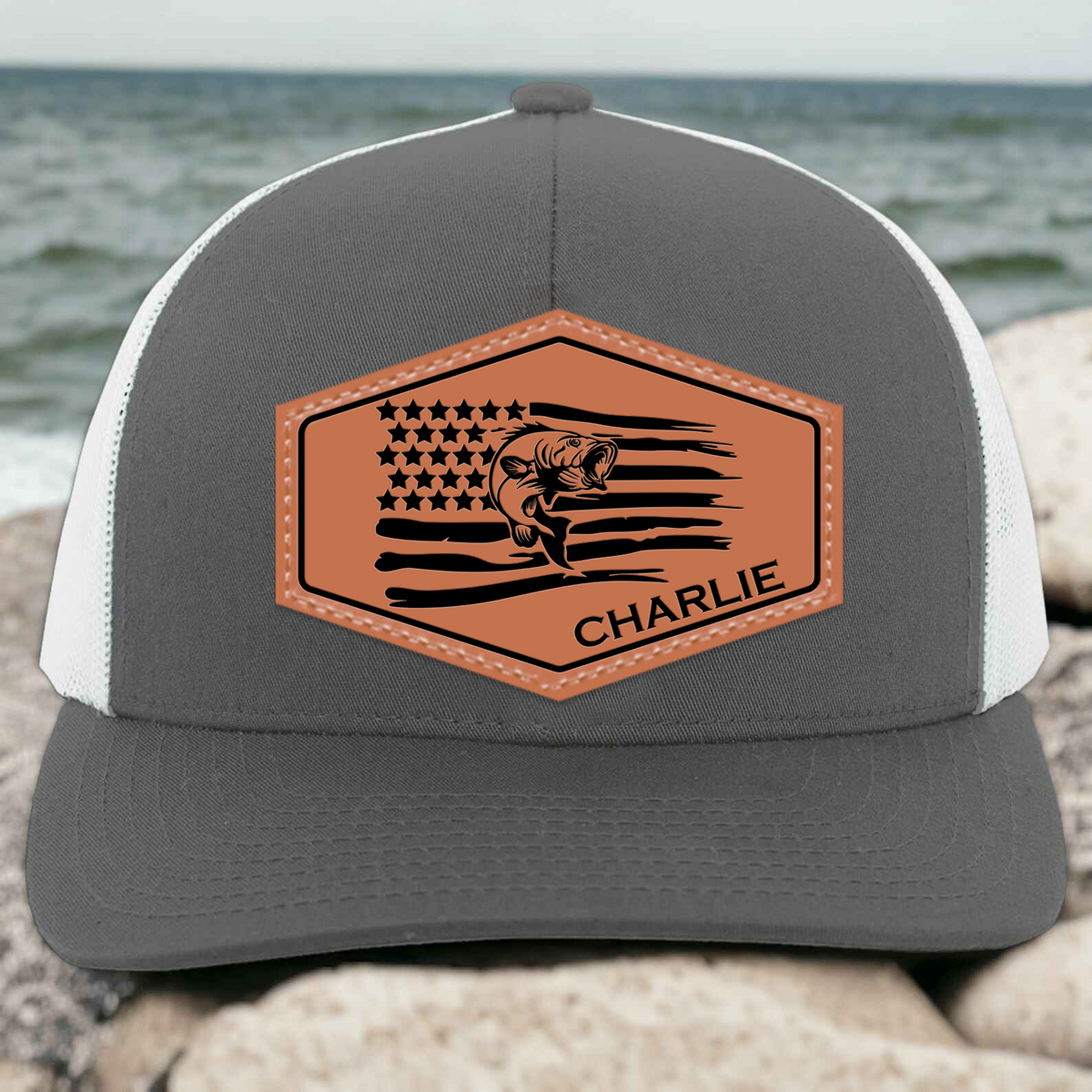 Fisherman Hat - Personalized Leather Patch Hat - Father's Day Gift for Him, Husband, Daddy, Fishing Lovers