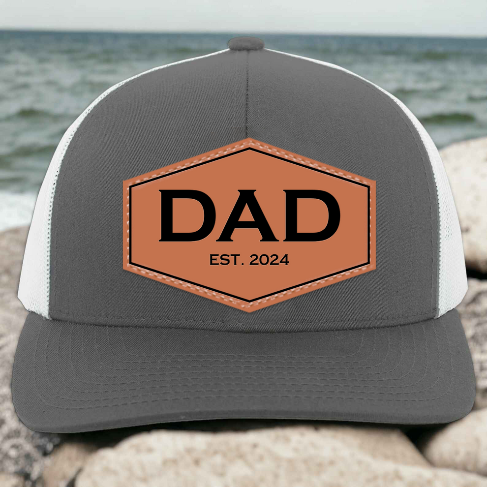 Personalized Dad EST leather patch hat, main view