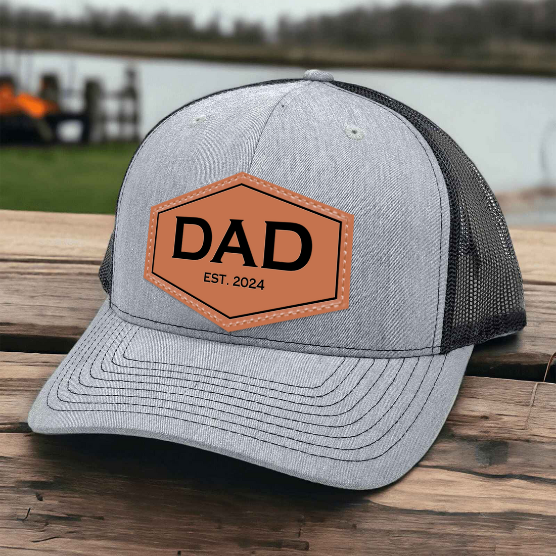 Personalized Dad EST leather patch hat, alternate view 4