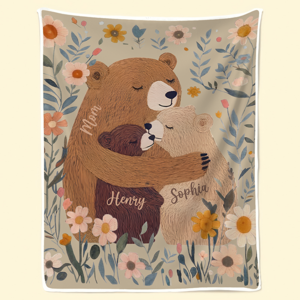 Mama Bear Flower - Personalized Custom Blanket - Mother's Day Gift Ideas For Mom, Grandma, Nana
