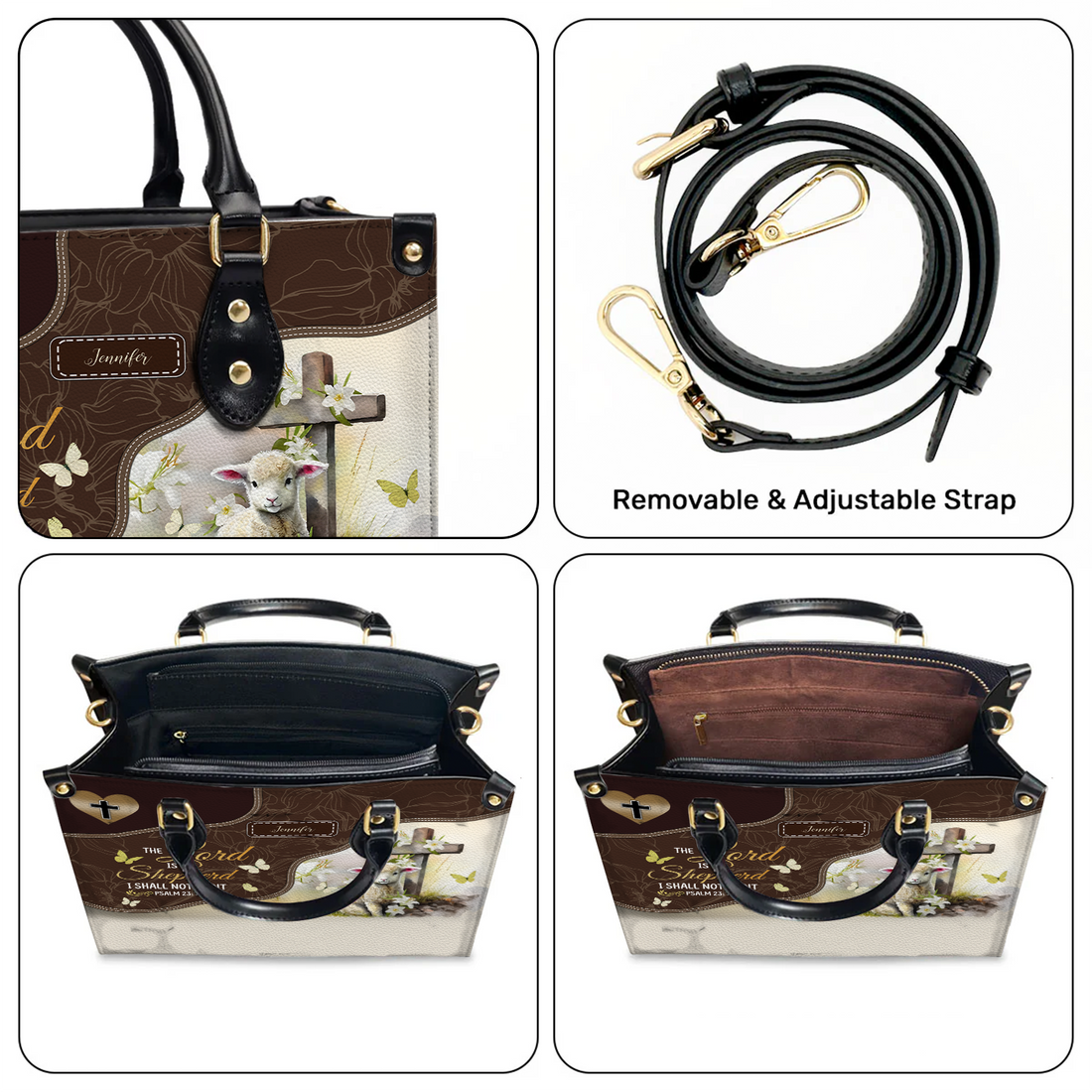 Personalized The Lord Is My Shepherd I Shall handbag, held at the hip