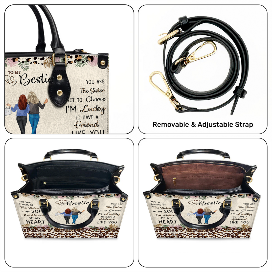 Personalized You Will Always Be The Sister Of My Soul handbag, worn on a beach