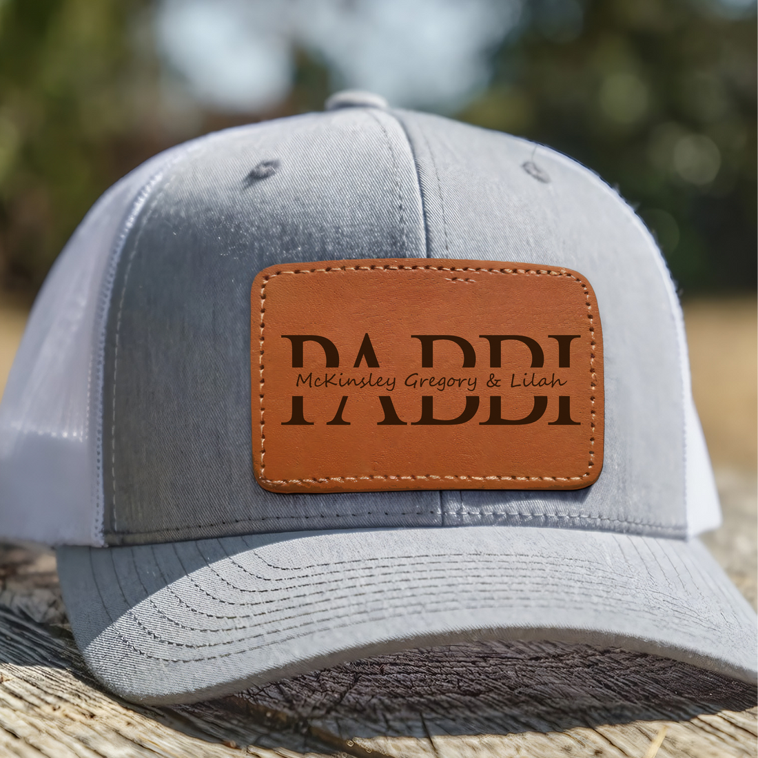 Custom Kids Name Dad Hat for PABBI leather patch hat, alternate view 2