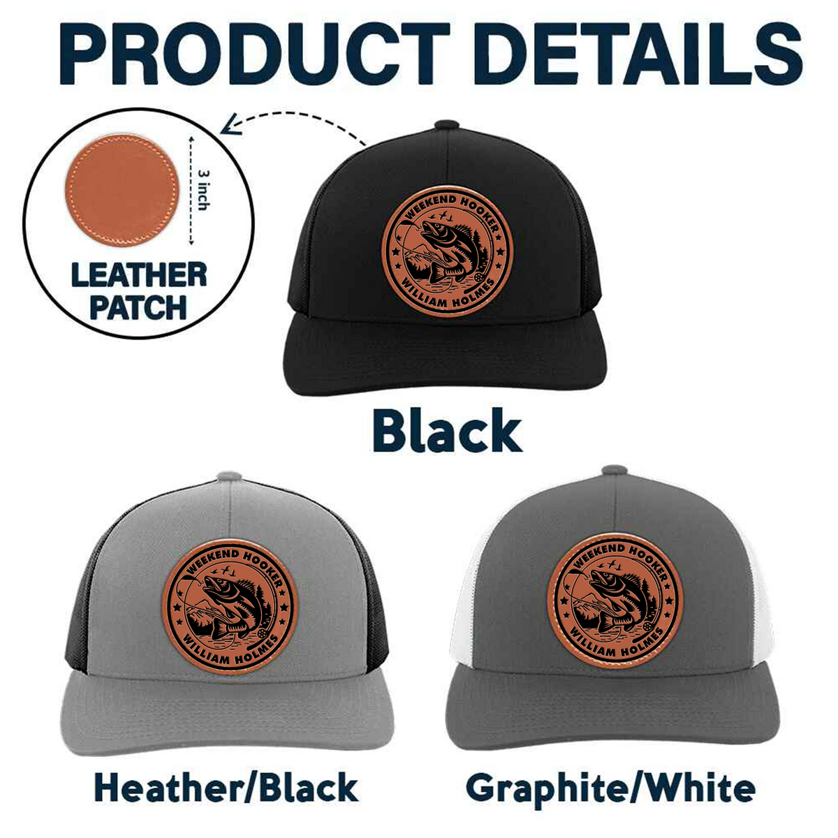 Weekend Hooker Funny Fishing - Personalized Leather Patch Hat - Gift for Him, Husband, Daddy, Fishing Lovers