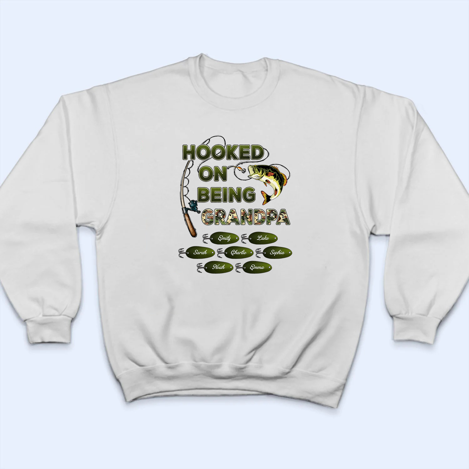 Hooked On Being Grandpa Papa Fishing Camouflage - Personalized Custom T Shirt - Gift for Dad, Papa, Grandpa, Daddy, Dada