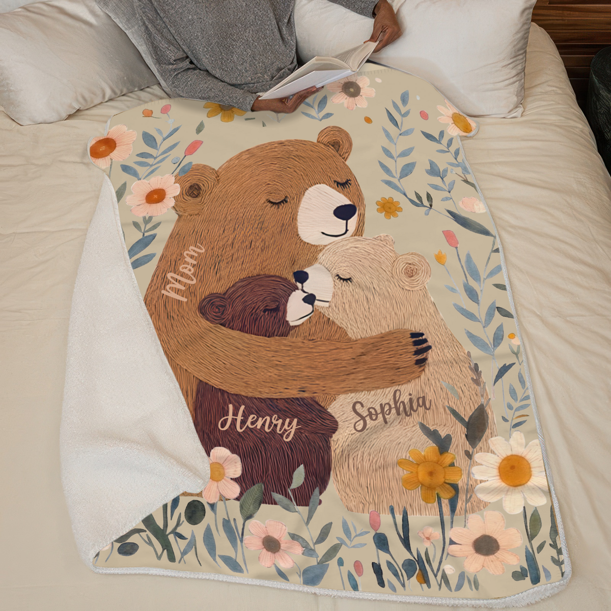 Mama Bear Flower - Personalized Custom Blanket - Mother's Day Gift Ideas For Mom, Grandma, Nana