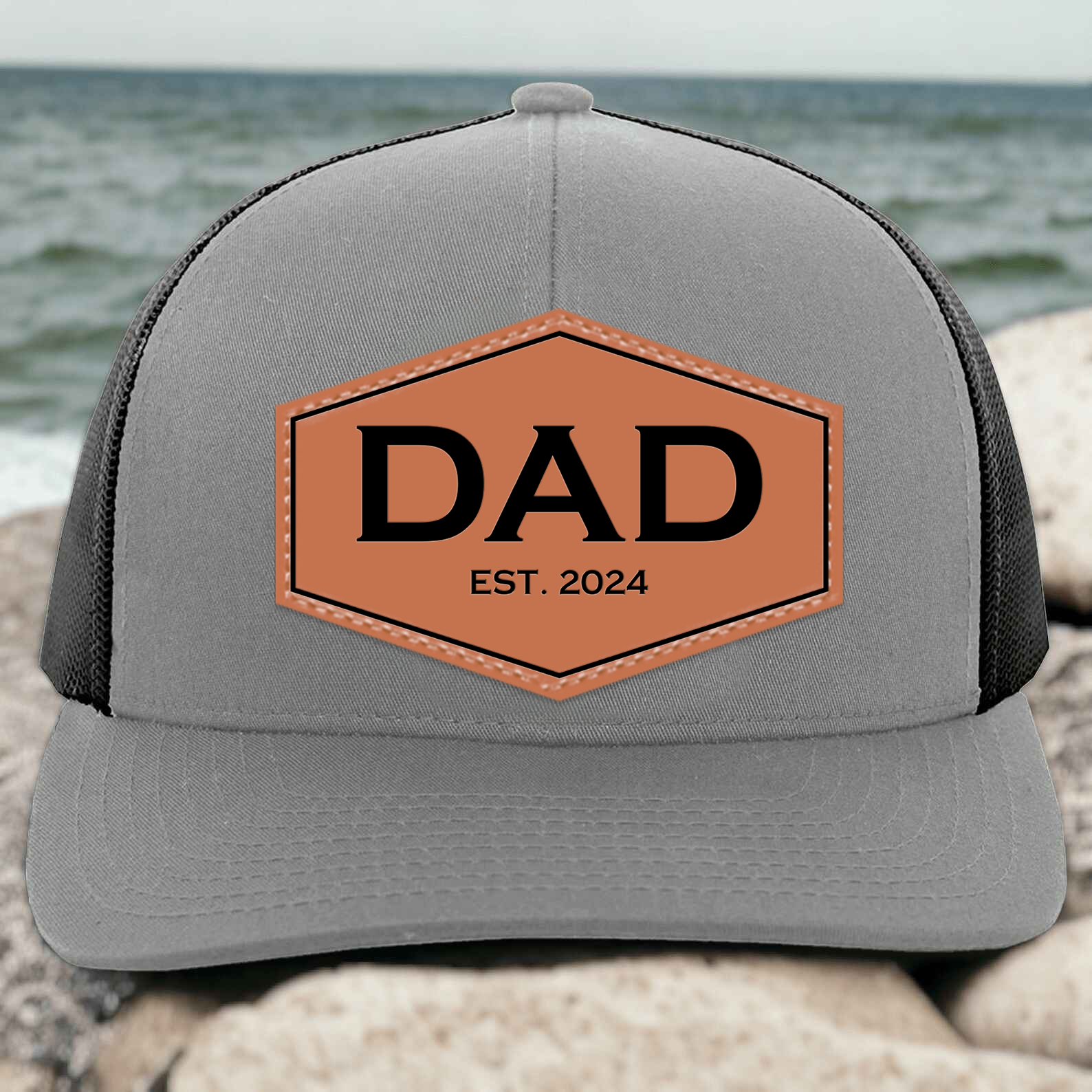 Dad EST - Personalized Leather Patch Hat - Father's Day Gift for Him, Husband, Daddy