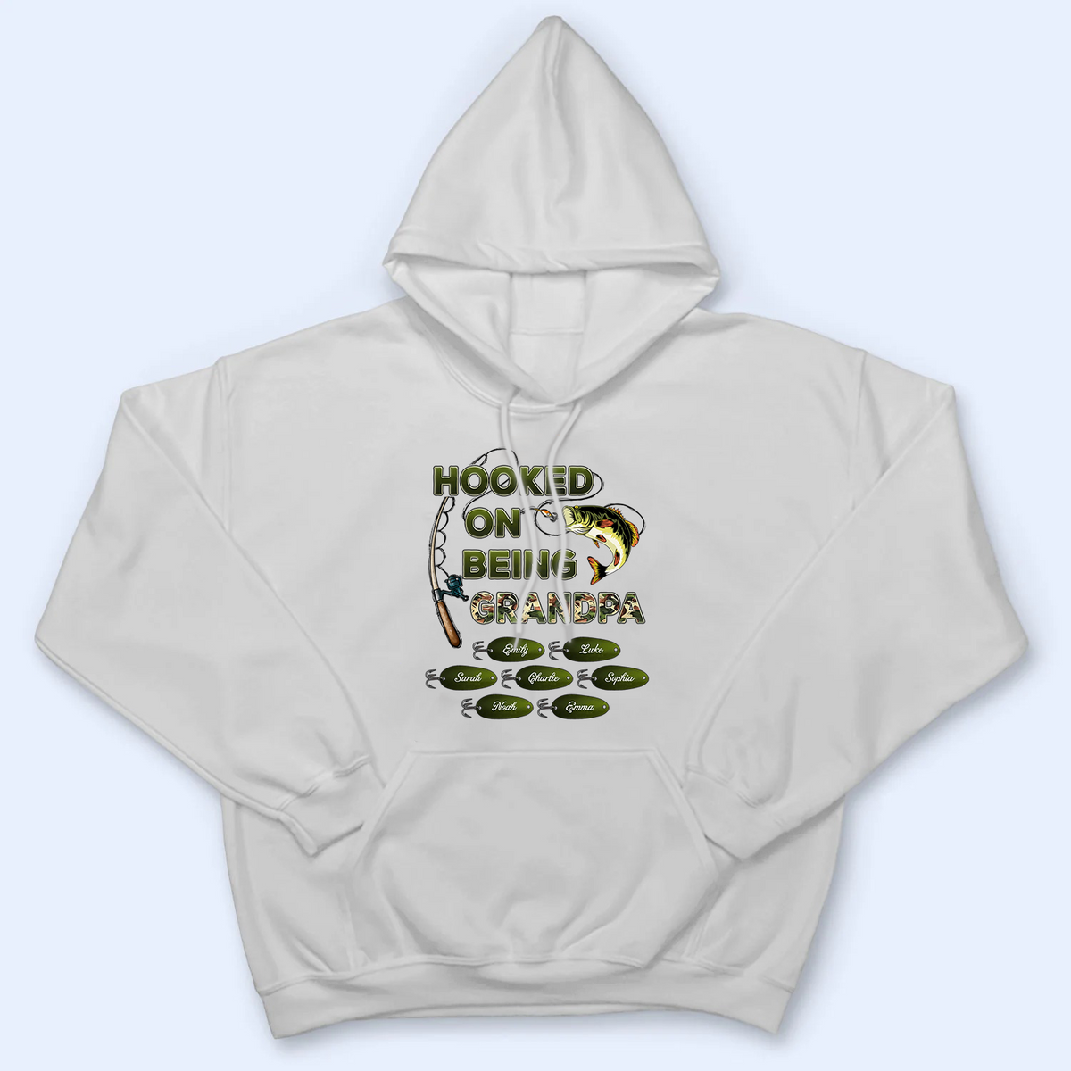 Hooked On Being Grandpa Papa Fishing Camouflage - Personalized Custom T Shirt - Gift for Dad, Papa, Grandpa, Daddy, Dada