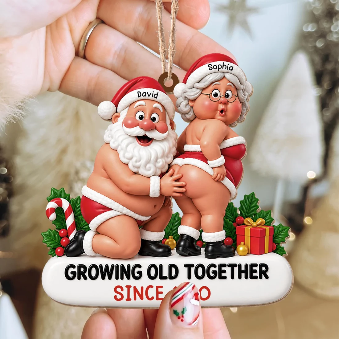 Couple Growing Old Together - Personalized Wood Ornament - Christmas Gift For Her/Him, Husband/Wife, Couple On Anniversary