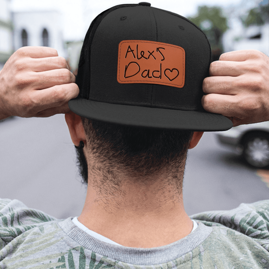 Custom Kids Handwriting Trucker Hat leather patch hat, alternate view 7
