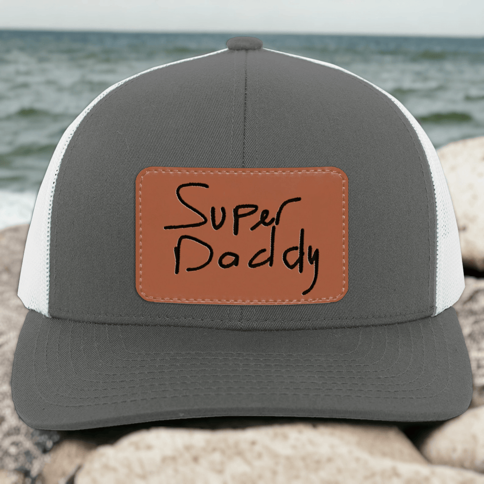 Custom Kids Handwriting Trucker Hat leather patch hat, main view