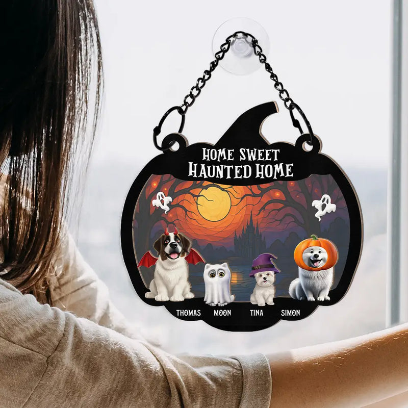 Halloween Home Sweet Haunted Home Pet Lovers - Personalized Window Hanging Suncatcher Ornament - Gift For Dog/Cat Owners, Dog/Cat Lovers