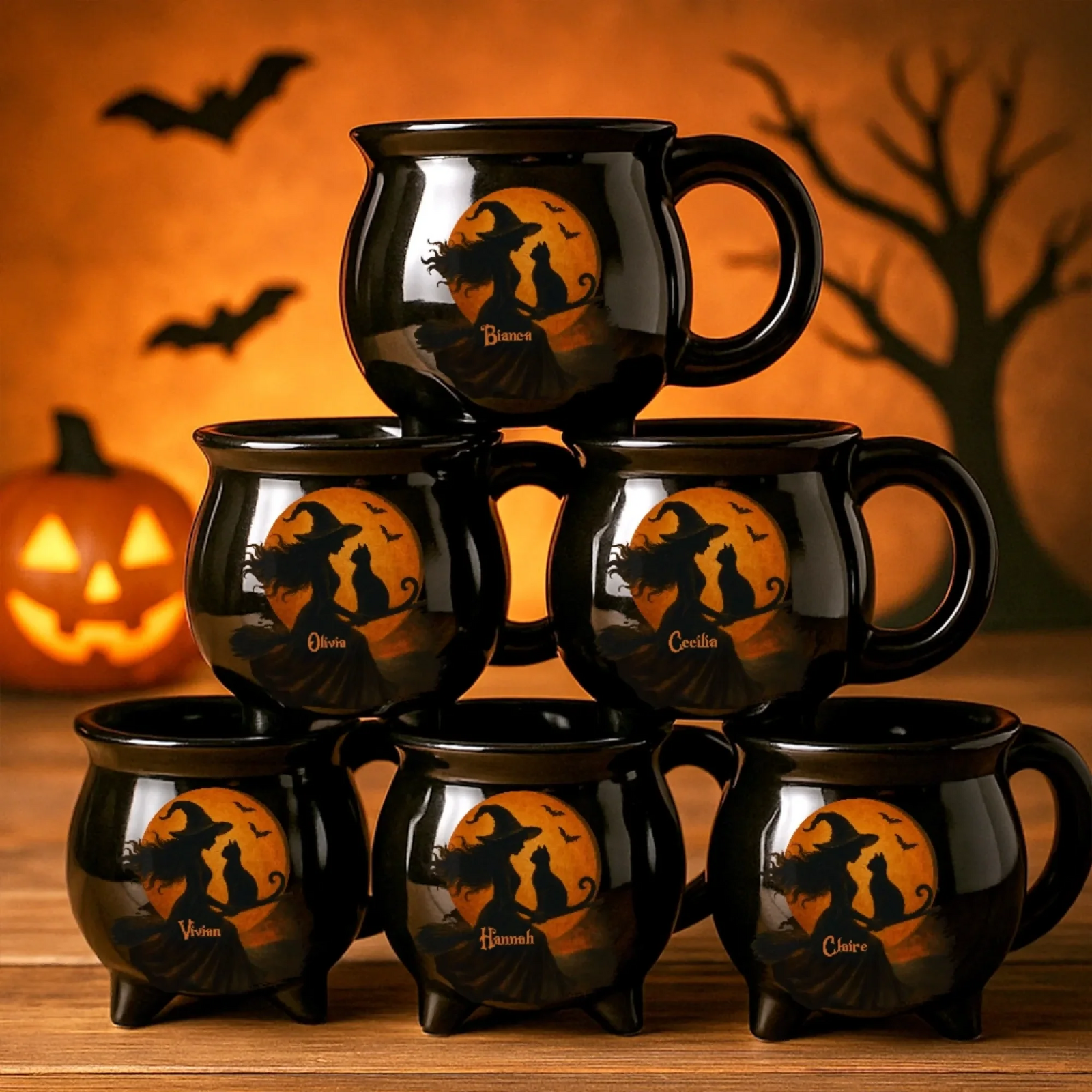 Custom Name Halloween Witchy - Personalized Ceramic Cauldron Coffee Mug - Halloween Gifts For Besties, Sisters, BFF, Family, Yourself