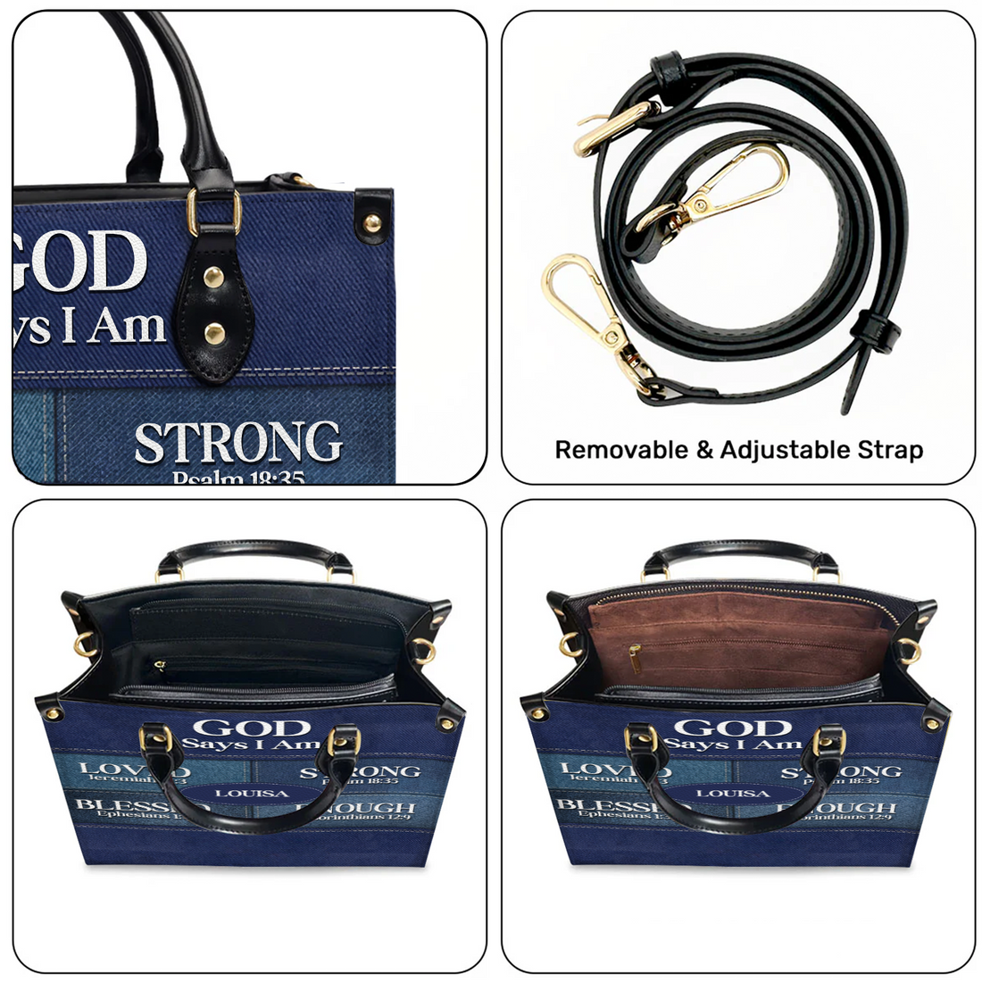 Personalized Christianartbag God Says I Am Blue handbag, carried outdoors