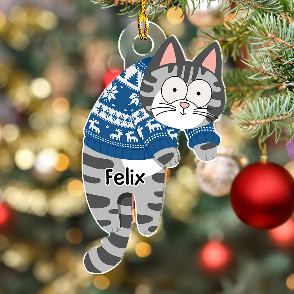 Hanging Cats - Custom Shaped Acrylic Ornament - Christmas Gift for Cat Lovers, Pet Lovers, Cat Mom, Cat Dad