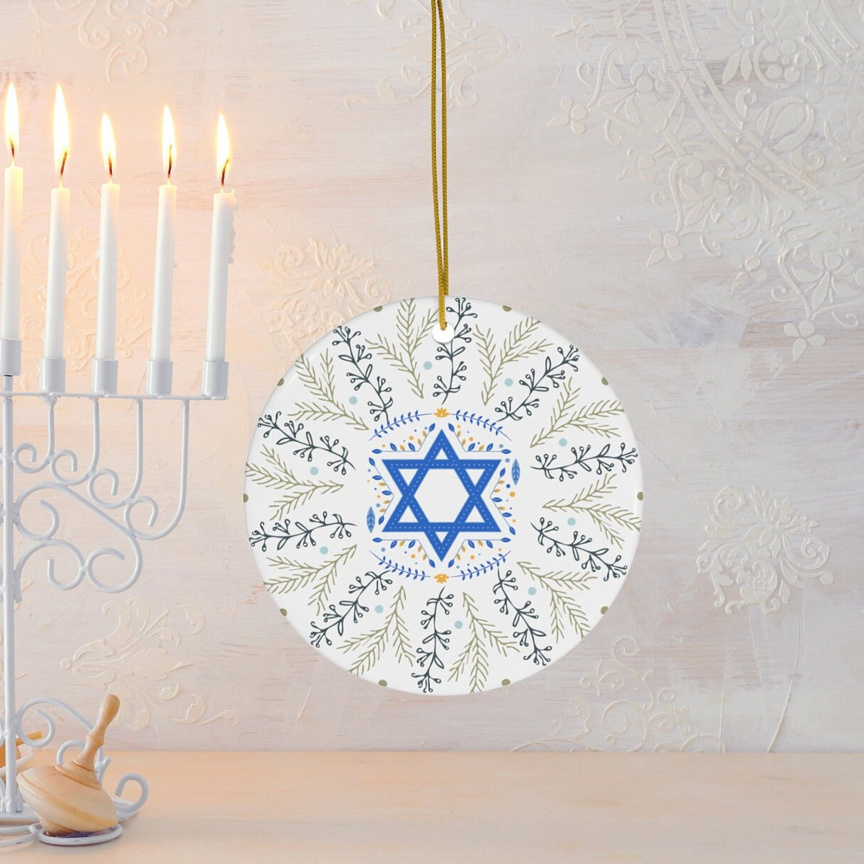 Hanukkah Ceramic Ornament Jewish Holiday - Interfaith Family Gift Ideas, Jewish and Christian Family Decorations