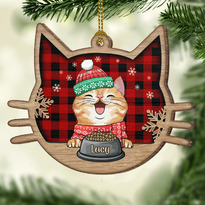 Happy Cat On Christmas Day custom shaped wood ornament, alternate view 2