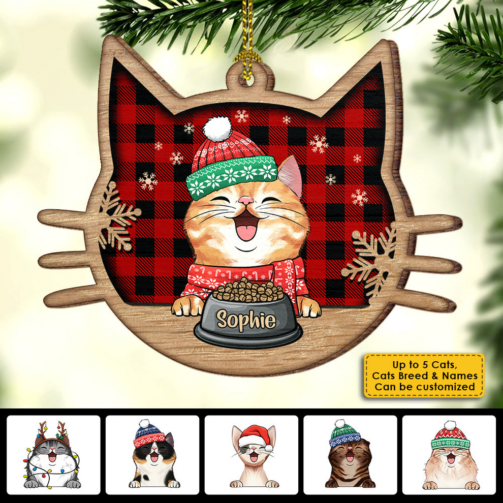 Happy Cat On Christmas Day custom shaped wood ornament, main view