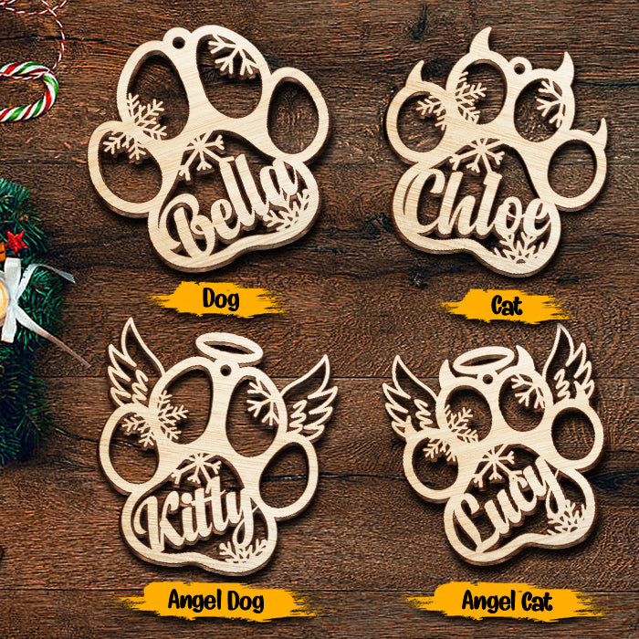 Happy Christmas With Fur Babies Dog/Cat custom shaped wood ornament, alternate view 2