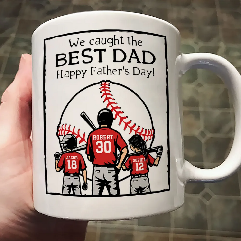 Personalized We Caught the Best Dad Baseball mug, main view
