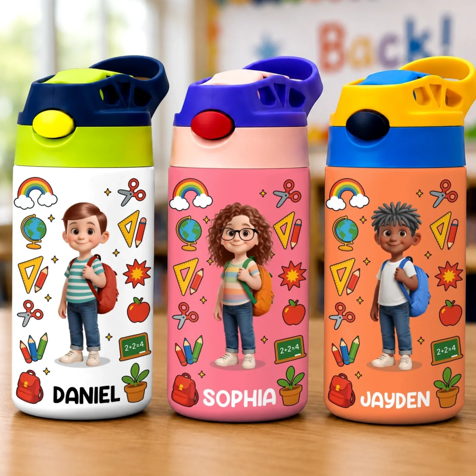 Happy Mind Happy Heart Kids Back To School - Personalized Kids Insulated Water Bottle - Gift For Back To School, First Day of School - Student, Son, Daughter | Kindergarten, Pre-K, Preschool