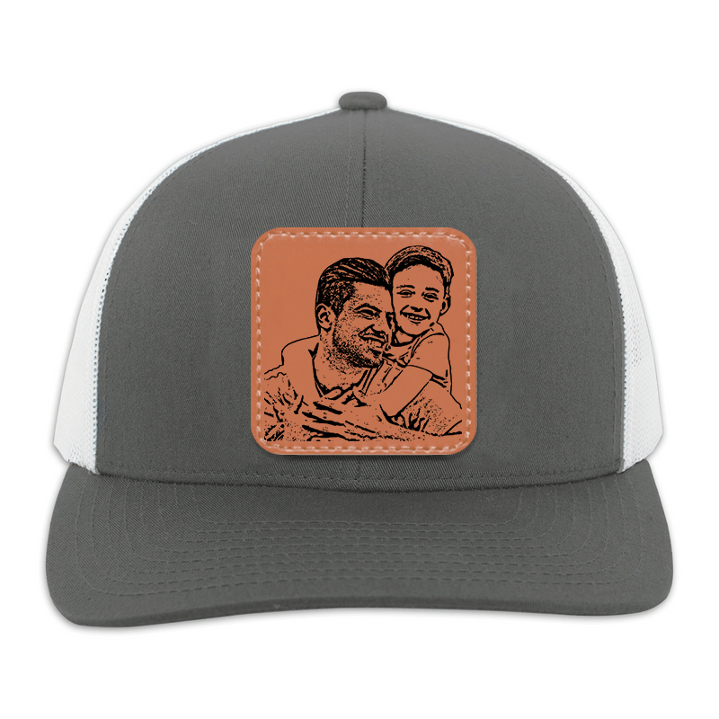 Custom Photo Outline Portrait - Personalized Leather Patch Hat - Father's Day Gift for Him, Husband, Daddy