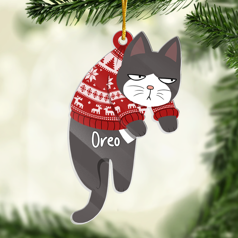 Have Yourself A Very Meowy Christmas Cat Lover custom shaped acrylic ornament, main view