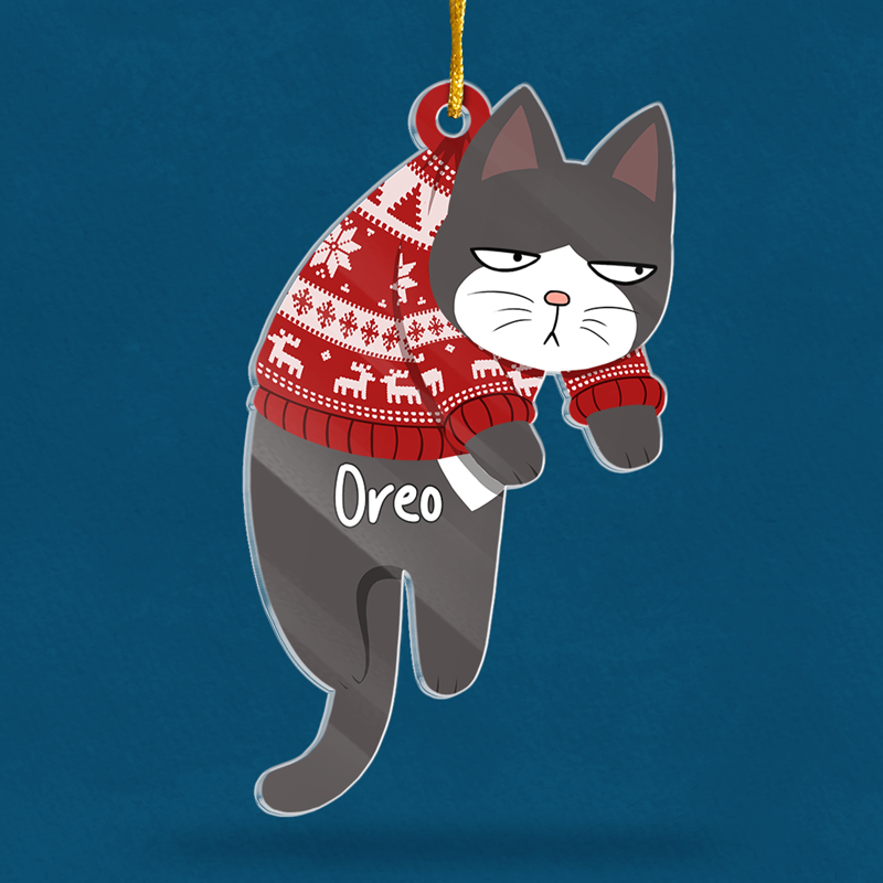 Have Yourself A Very Meowy Christmas Cat Lover custom shaped acrylic ornament, alternate view 3