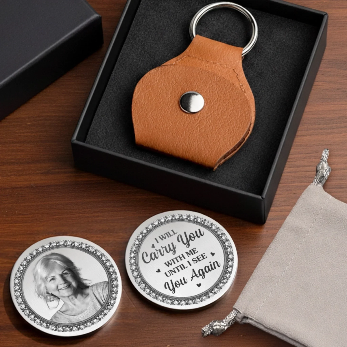 Heaven Holds You Memorial - Personalized Leather Pocket Hug - Memorial Sympathy Gifts For Loss Of Mom, Dad